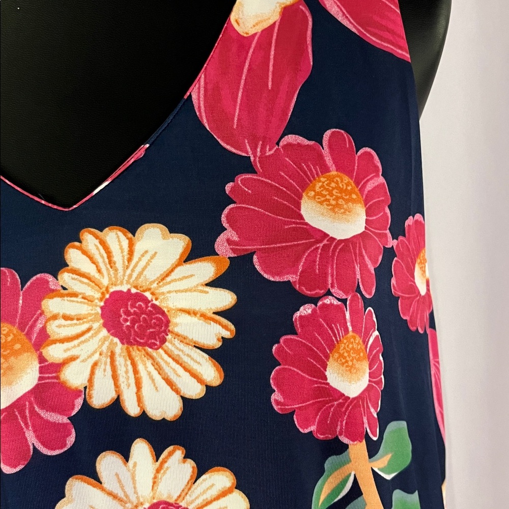 Beach Break Navy Multicolor Floral Sleeveless V-Neck Beach Dress Swim Coverup - Picture 6 of 15
